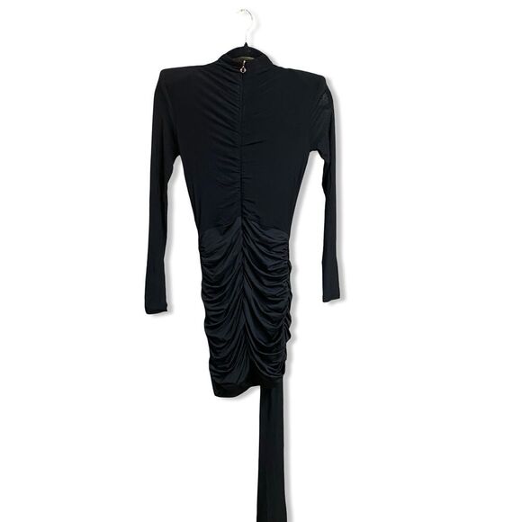 Nookie Enigma Mini Dress Black Long-Sleeve mesh ruched Revolve S New - Picture 7 of 9